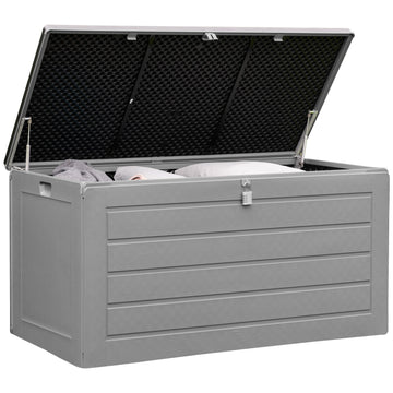 Olsen & Smith 680L MASSIVE Capacity Outdoor Garden Storage Box Plastic Shed - Weatherproof & Sit On with Wood Effect Chest